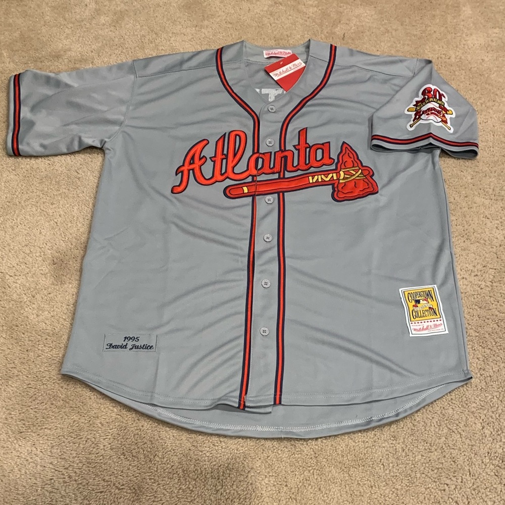 David Justice Atlanta Braves Jersey Mens XL NWT 1995 Road Gray